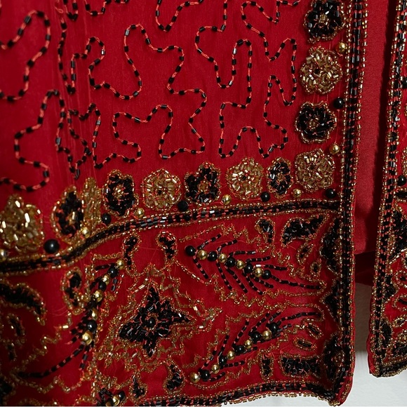 Vintage Deadstock Laurence Kazar Red Silk Beaded Embellished Draped Jacket Sz 3x - Picture 10 of 12